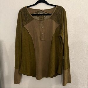 POL long sleeve Olive Green and Brown Women's Top